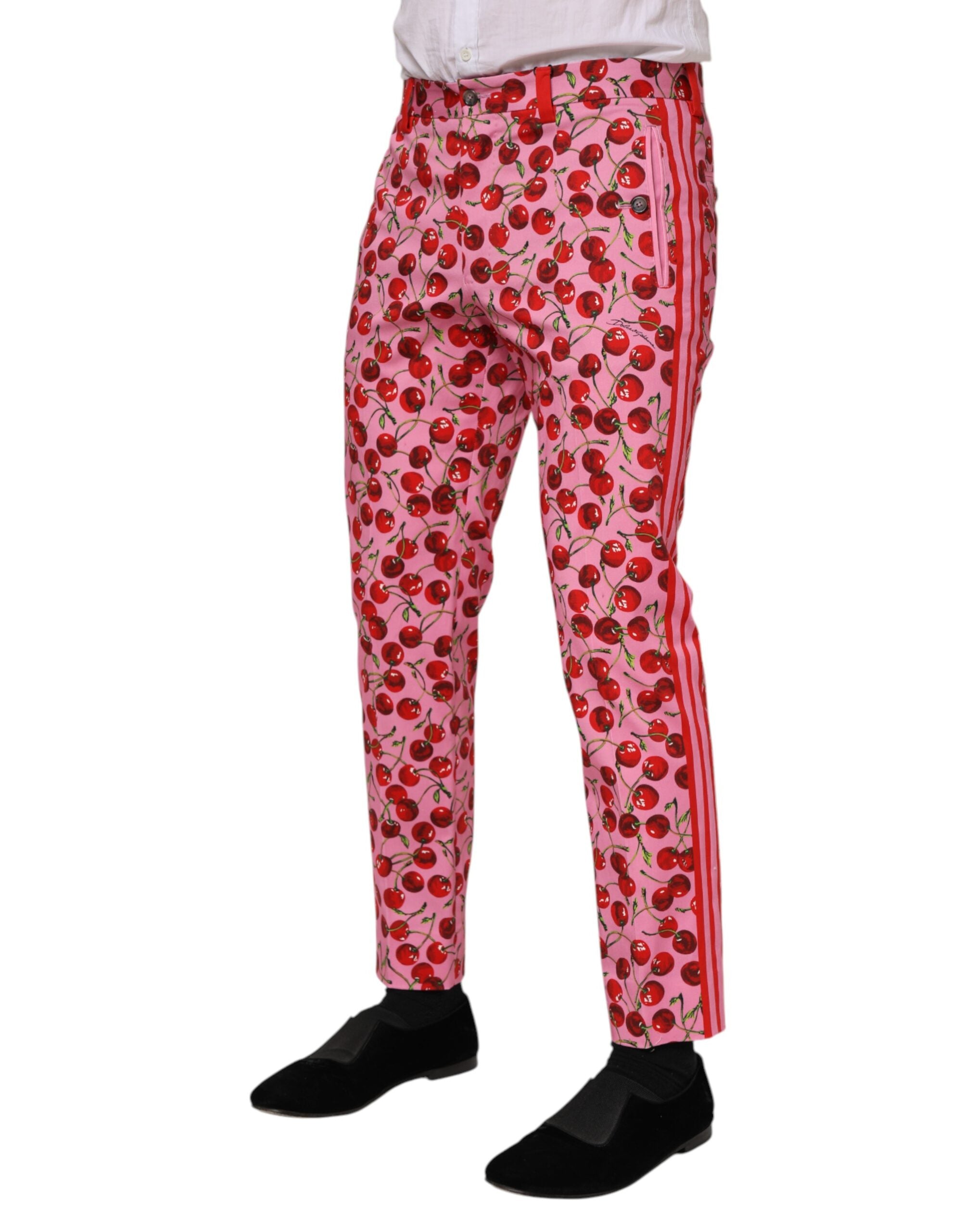 Dolce & Gabbana Pink Cherry Print Cotton Dress Pants